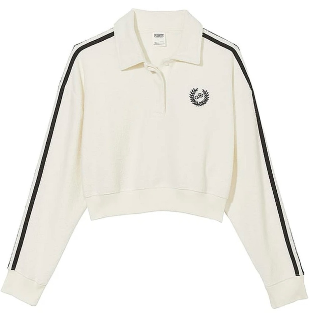 PINK Reverse Fleece Cropped Polo Sweatshirt
